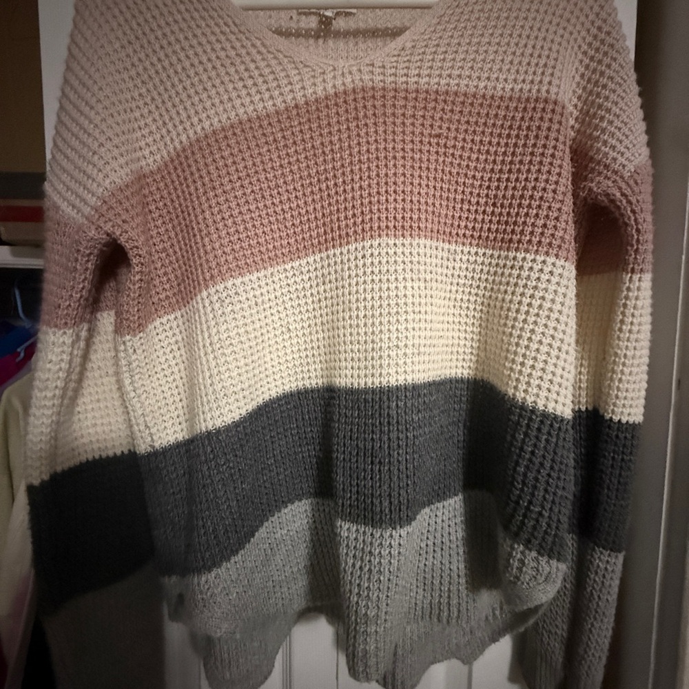 Cloud Chaser Pink and Cream V-Neck Sweater
